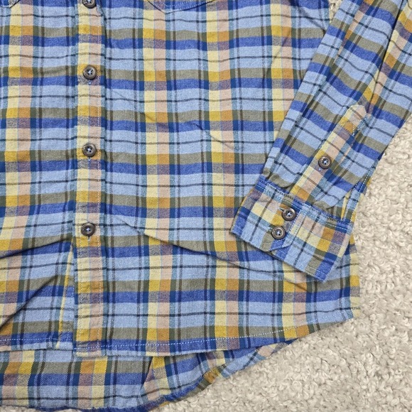 Stio Junction Midweight Flannel Shirt Mens L Blue Yellow Plaid Outdoors Casual‎ - Picture 3 of 11